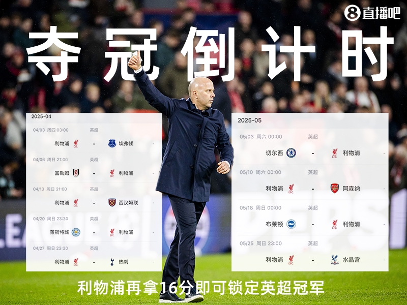 奪冠倒計時？槍手三場不勝落后榜首15分，利物浦再拿16分即可奪冠